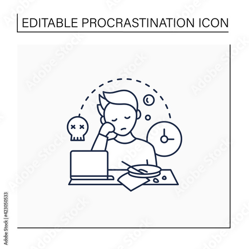 Laziness line icon.Postpone unpleasant tasks for later.Delay. Lazy person. Procrastination concept. Isolated vector illustration.Editable stroke