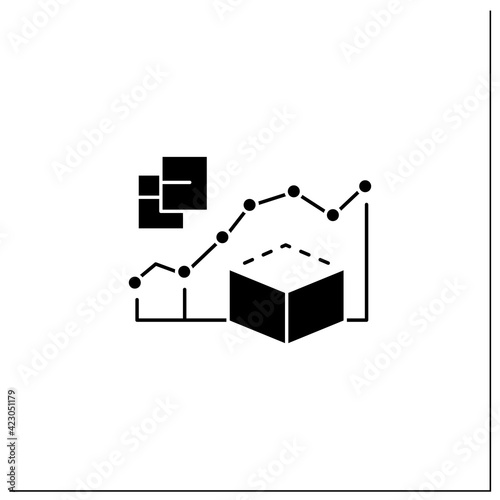 Predictive modeling glyph icon.Process that uses data and statistics to predict outcomes with data models. Customer data.Filled flat sign. Isolated silhouette vector illustration