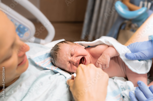 New born baby moments after birth