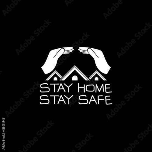 Icon of house with text stay home stay safe isolated on dark background