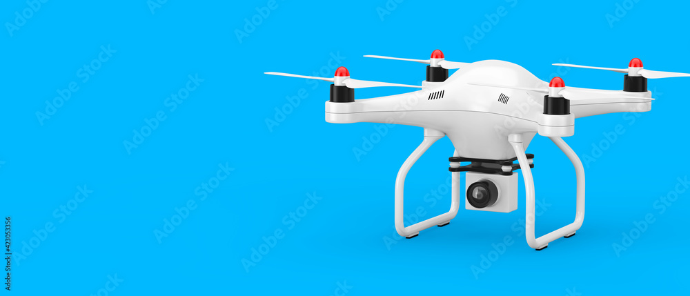 White Quadrocopter Drone with Photo Camera. 3d Rendering White Quadrocopter Drone with Photo Camera. 3d Rendering