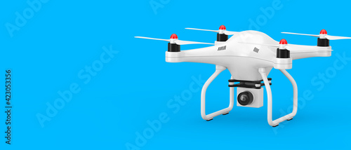 White Quadrocopter Drone with Photo Camera. 3d Rendering