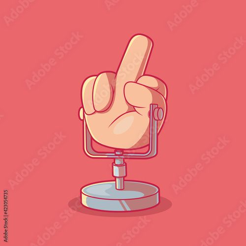 Middle finger microphone podcast vector illustration. Brand, logo, funny design concept.