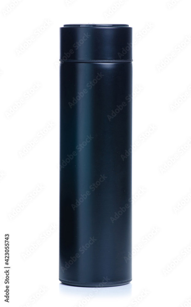 Black thermos hot drink on white background isolation Black thermos hot drink on white background isolation