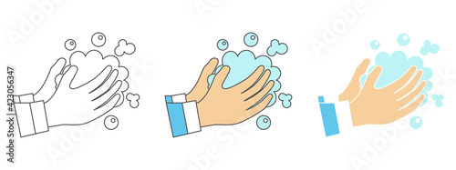 washing hands design vector. clipart cartoon illustration. black and white outline element