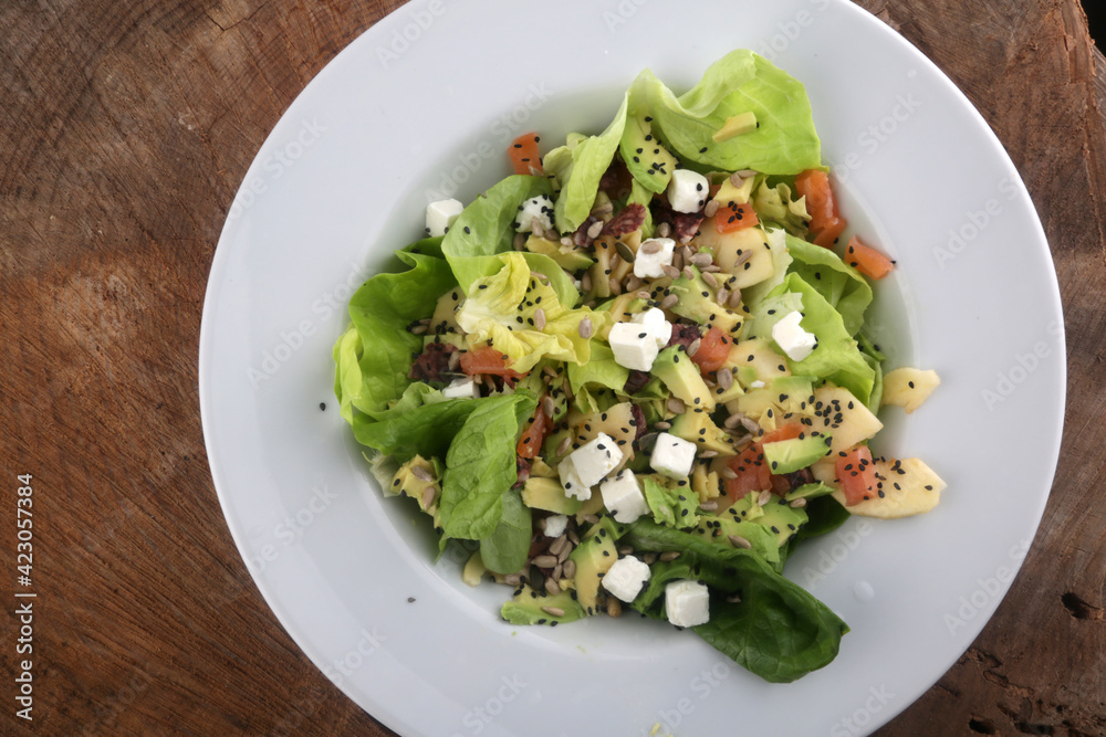 green salad with avocado and mozzarella green salad with avocado and mozzarella
