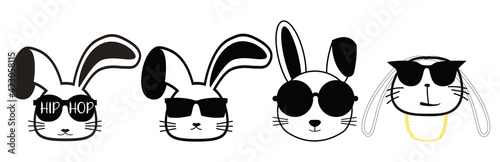 black and white.vector cool bunny easter, cool bunny easter Bundle, hip hop easter.