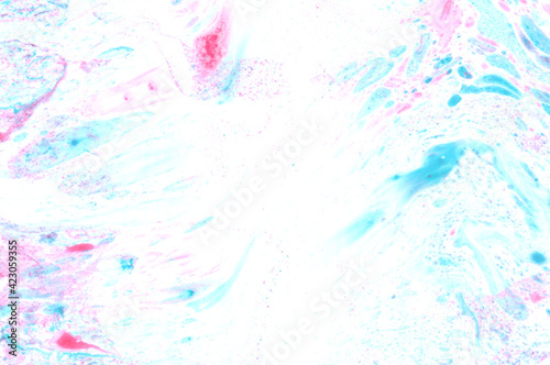 Abstract art background blue and pink fluid paint streaming over white surface watercolor technique illustration