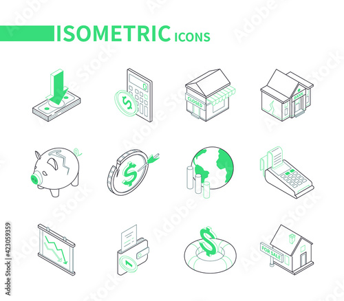 Economic crisis - modern line isometric icons set