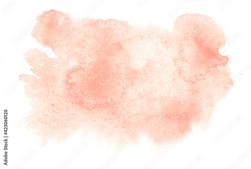 Living coral water color splas. Water color, pink, white background, background in the wedding and other tasks..