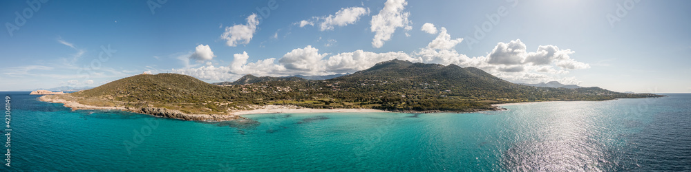 Panoramic aerial view of Bodri beach in Corsica