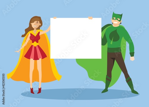 Vector illustration of superhero with white banner
