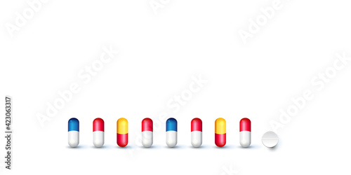 Pills. Medicine tablets isolated on background, different round and oblong drugs collection vector illustration.