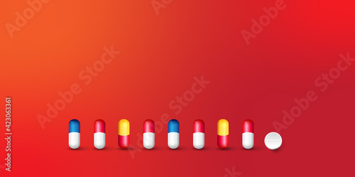 Pills. Medicine tablets isolated on background, different round and oblong drugs collection vector illustration.