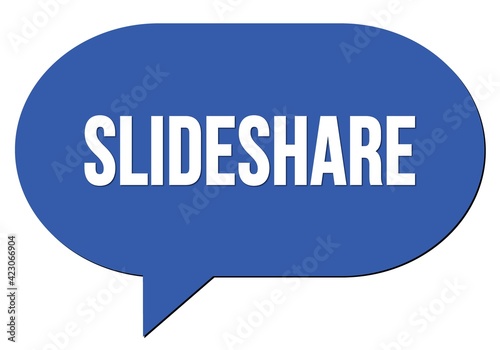 SLIDESHARE text written in a blue speech bubble photo