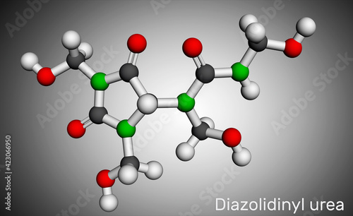 Diazolidinyl urea molecule. It is antimicrobial preservative. Is used in many cosmetics. Molecular model. 3D rendering photo