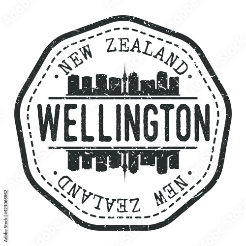 Wellington, New Zealand Stamp Skyline Postmark. Silhouette Postal Passport. City Round Vector Icon. Vintage Postage Design.