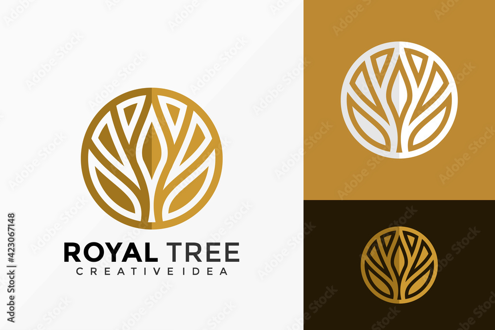 Gold Royal Tree Logo Vector Design. Abstract emblem, designs concept, logos, logotype element for template.