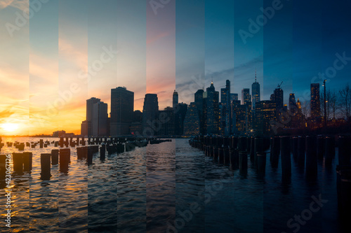 Wallpaper Mural East River in New York City with contemporary skyscrapers under cloudy sky at sunset Torontodigital.ca