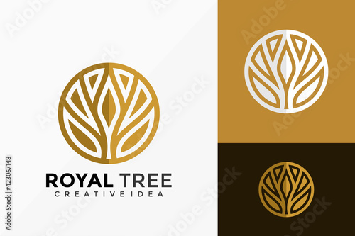 Gold Royal Tree Logo Vector Design. Abstract emblem, designs concept, logos, logotype element for template.