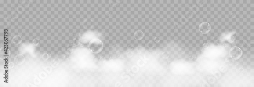 Vector foam with bubbles. Soap bubbles png, foam png, soap, shampoo. Bath foam on isolated transparent background.
