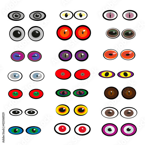 Cartoon eyes. Set of predatory eyes. The look of the monsters. Funny eyes. A collection of emotional look. Vector illustration