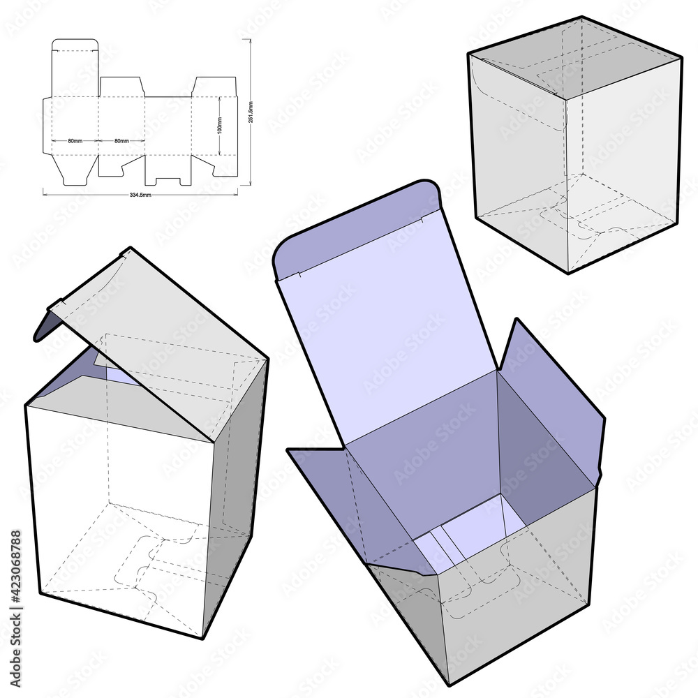 Simple Packaging Folding Box (Internal measurement 8x8x10cm) and Die-cut Pattern. The .eps file is full scale and fully functional. Prepared for real cardboard production. Simple Packaging Folding Box (Internal measurement 8x8x10cm) and Die-cut Pattern. The .eps file is full scale and fully functional. Prepared for real cardboard production.