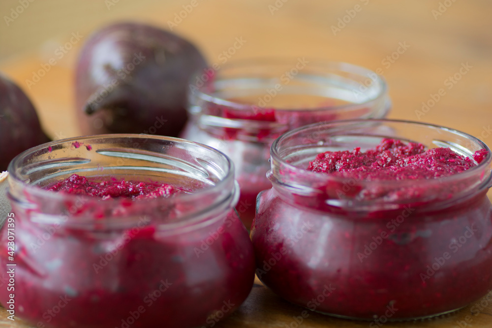 Bowls of homemade Red Chrain, a spicy paste made of grated Horseradish