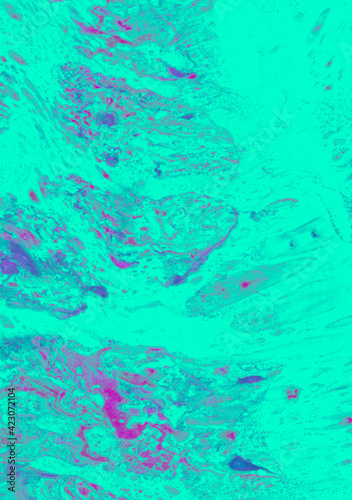 Abstract art background purple fluid paint streaming over green surface watercolor technique illustration