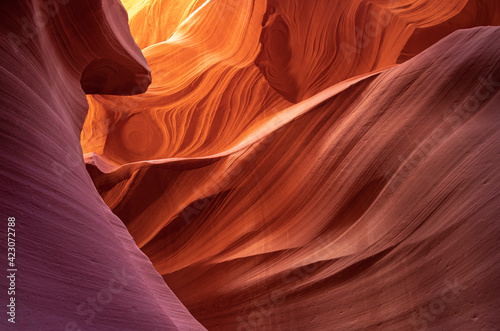Picturesque landscape of lower antelope slot canyon with red sandstone located in desert arid terrain of United States of America photo