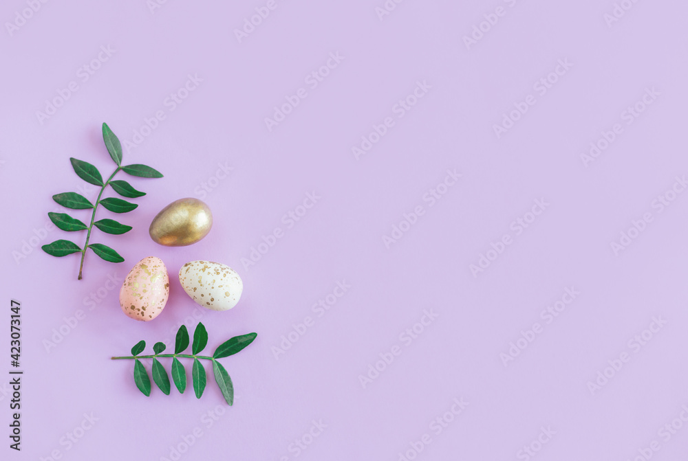 Easter background with eggs and green leaves. Easter background with eggs and green leaves.