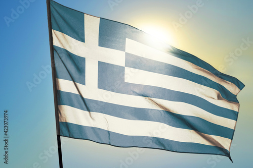 Greece flag waving on the wind