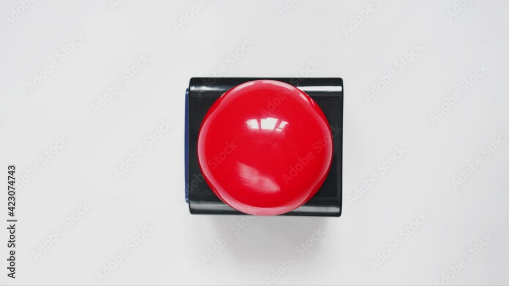 Hand presses the big red button. Let's go. Ready to go. At the Starting. Top view. Hand presses the big red button. Let's go. Ready to go. At the Starting. Top view.