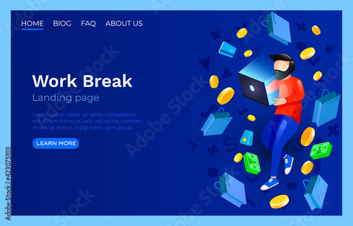 Work Process office room, landing page website, developer freelancer. Vector
