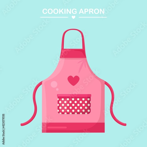 Kitchen apron for housewife. Pink uniform for maid. Vector illustration