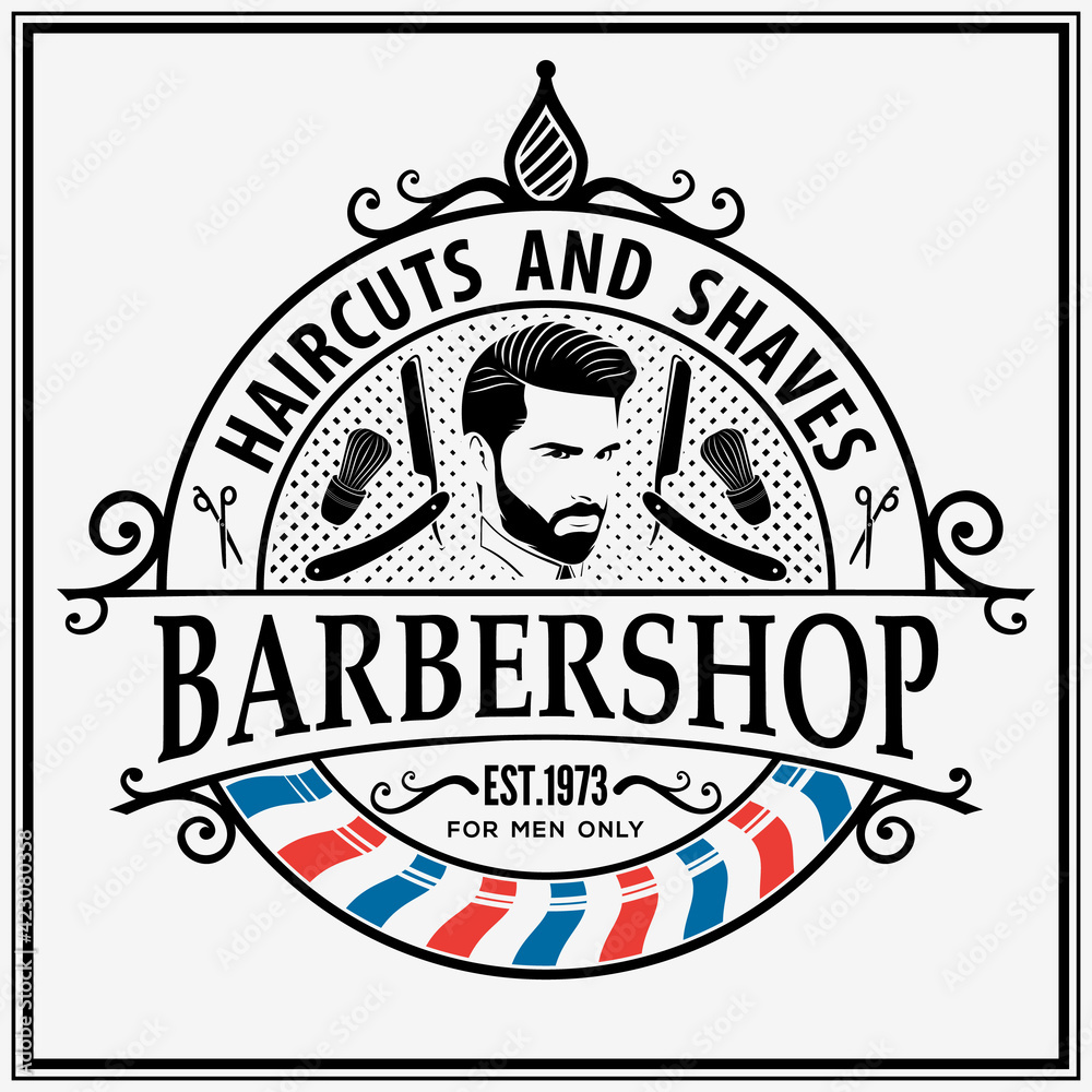 Obraz premium Barbershop poster, banner template with Bearded men. Vector illustration 