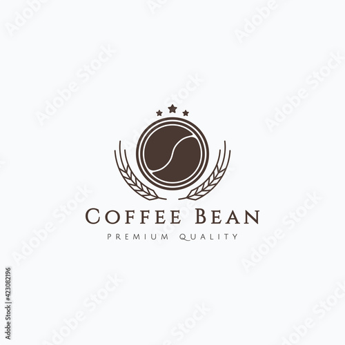 Vintage coffee bean and wheat grain vector illustration design. Simple coffee shop, cafe, bar, restaurant emblem logo design