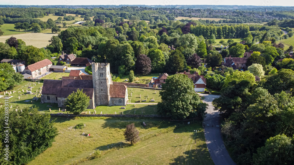 Aerial View of a Village Church in England