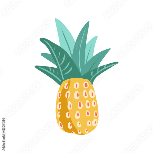 Vector pineapple isolated on white background. Hand-drawn illustration for icon, poster, cards, stickers, fabric, print