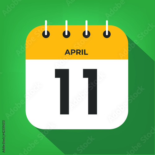 April day 11 Number eleven on a white paper with yellow color border on a green background vector.