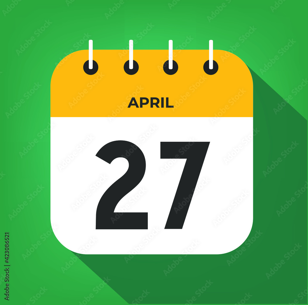 April day 27. Number twenty-seven on a white paper with yellow color border on a green background vector. April day 27. Number twenty-seven on a white paper with yellow color border on a green background vector.