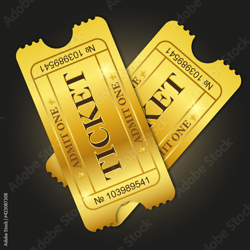 Two gold tickets on black background