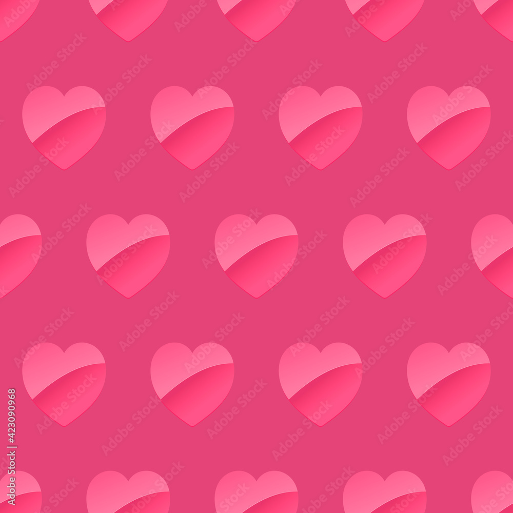 Pink Background And Pink Hearts Pattern. Vector Pink Seamless Wallpaper Pattern.