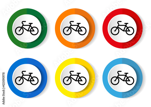 Bike vector icon set, flat design buttons on white background for webdesign and mobile phone applications