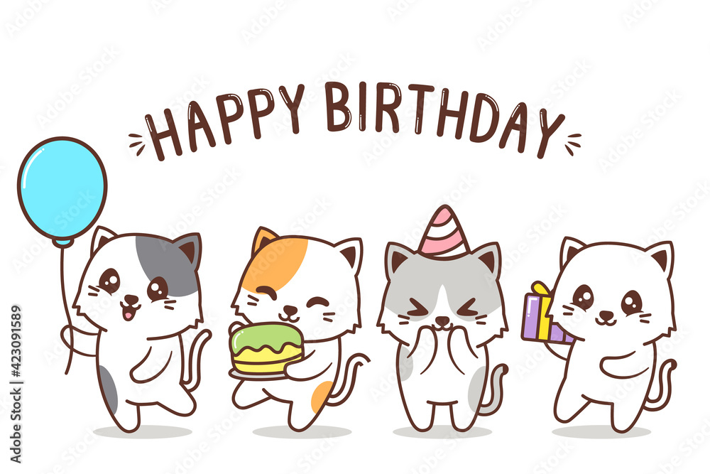 cute cat character birthday group