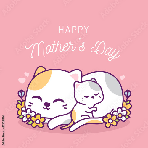 cute happy mother's day with cats illustration
