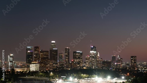 Los Angeles Sunset to Night Holygrail Cityscape from Elysian Park Time Lapse California USA photo