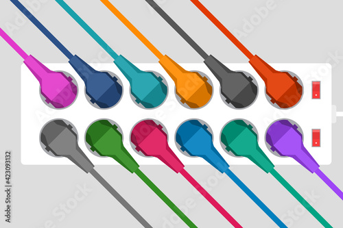 Plenty of electrical household appliances are plugged to power strip