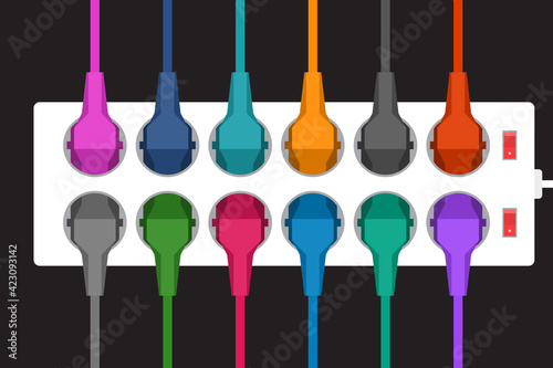 Plenty of electrical household appliances are plugged to power strip