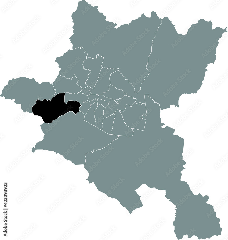 Black location map of the Sofian Ovcha kupel district inside the Bulgarian city of Sofia, Bulgaria